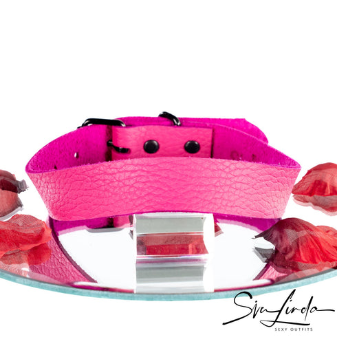 SiaLinda: Halsband Elchleder aus Finnland, pink / rosa, pur oder mit O-Ring nach Wahl - SiaLinda.com